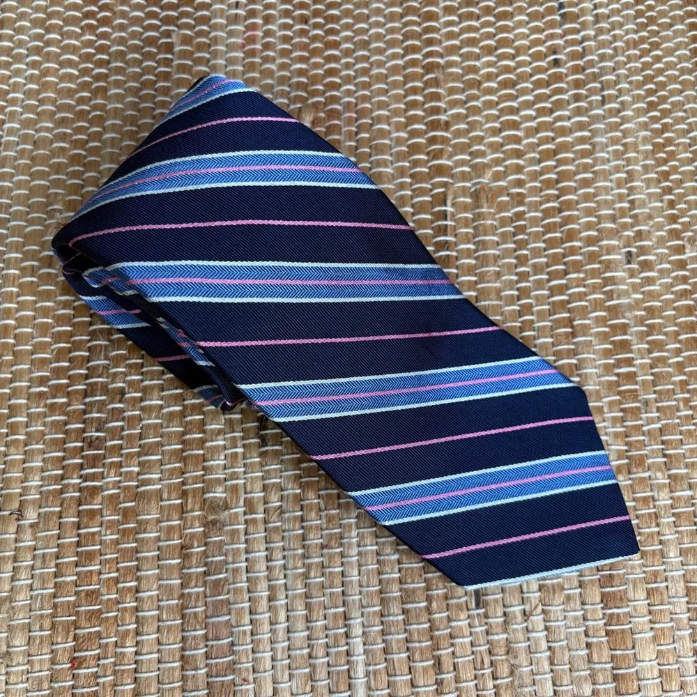 Brooks Brothers Silk Blue White Navy & Pink Diagonal Striped Tie